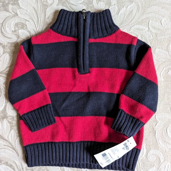 NWT Oshkosh B'gosh Boys Knit Sweater Red Striped 100% Cotton Cardigan 3M… - Picture 6 of 7